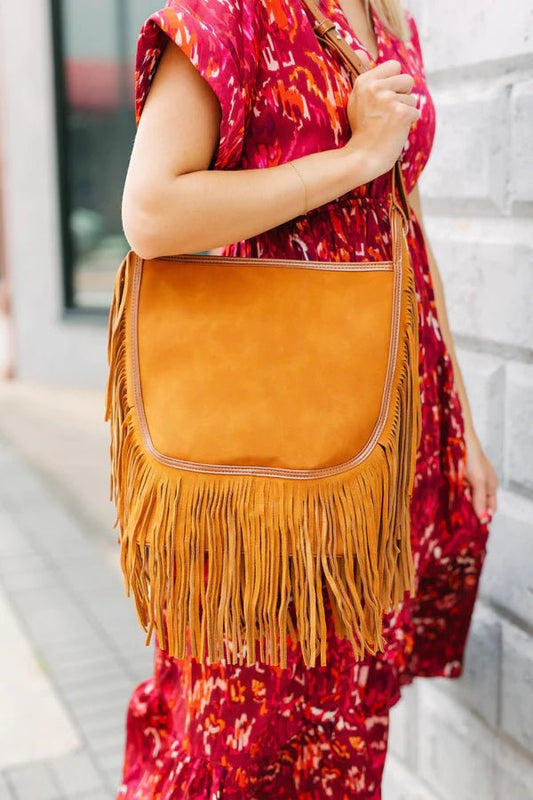 SAWYER LEATHER BAG WITH FRINGE - CAMEL - Gopher Lane Boutique & Gifts