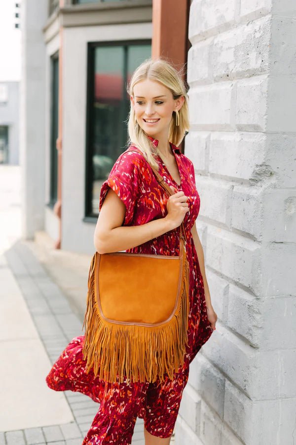 SAWYER LEATHER BAG WITH FRINGE - CAMEL - Gopher Lane Boutique & Gifts