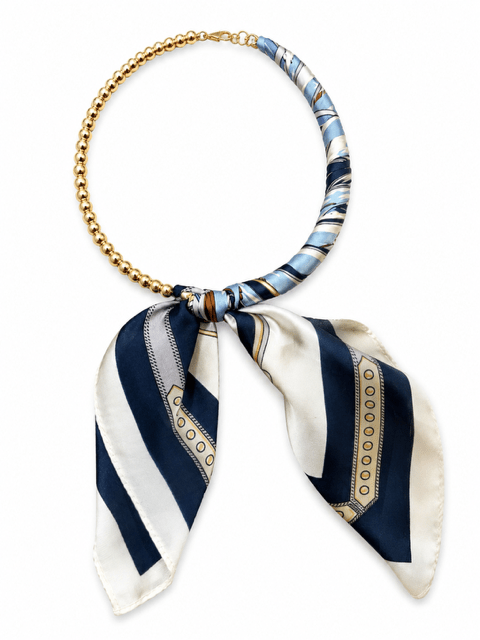 SCARF WRAPPED COLLAR NECKLACE- NAVY MULTI/GOLD - Gopher Lane Boutique & Gifts