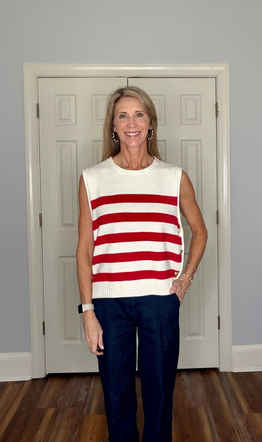 SEASIDE CHIC RED AND WHITE STRIPED SWEATER - Gopher Lane Boutique & Gifts