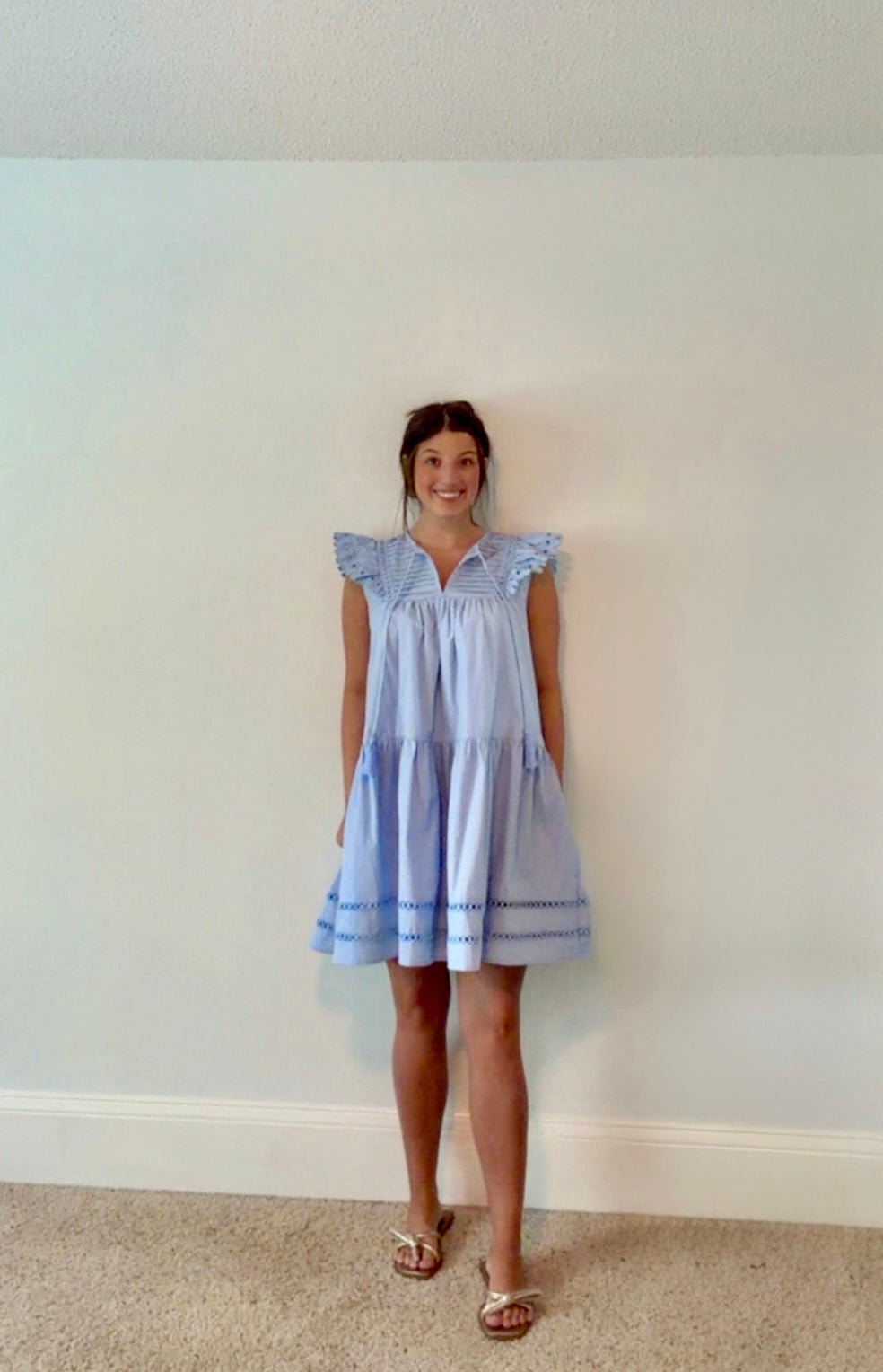 SERENE BLUE FLUTTER SLEEVE DRESS - Gopher Lane Boutique & Gifts