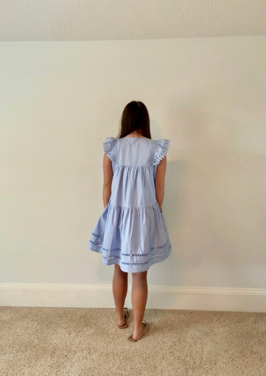SERENE BLUE FLUTTER SLEEVE DRESS - Gopher Lane Boutique & Gifts