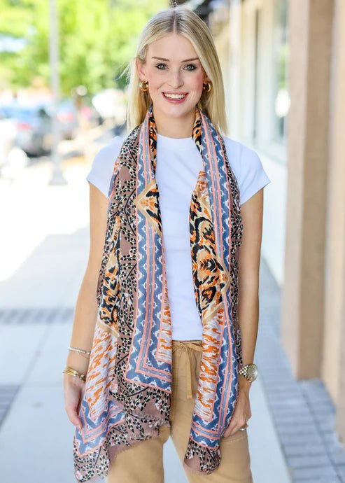 SHELLY PRINTED SCARF - ORANGE - Gopher Lane Boutique & Gifts