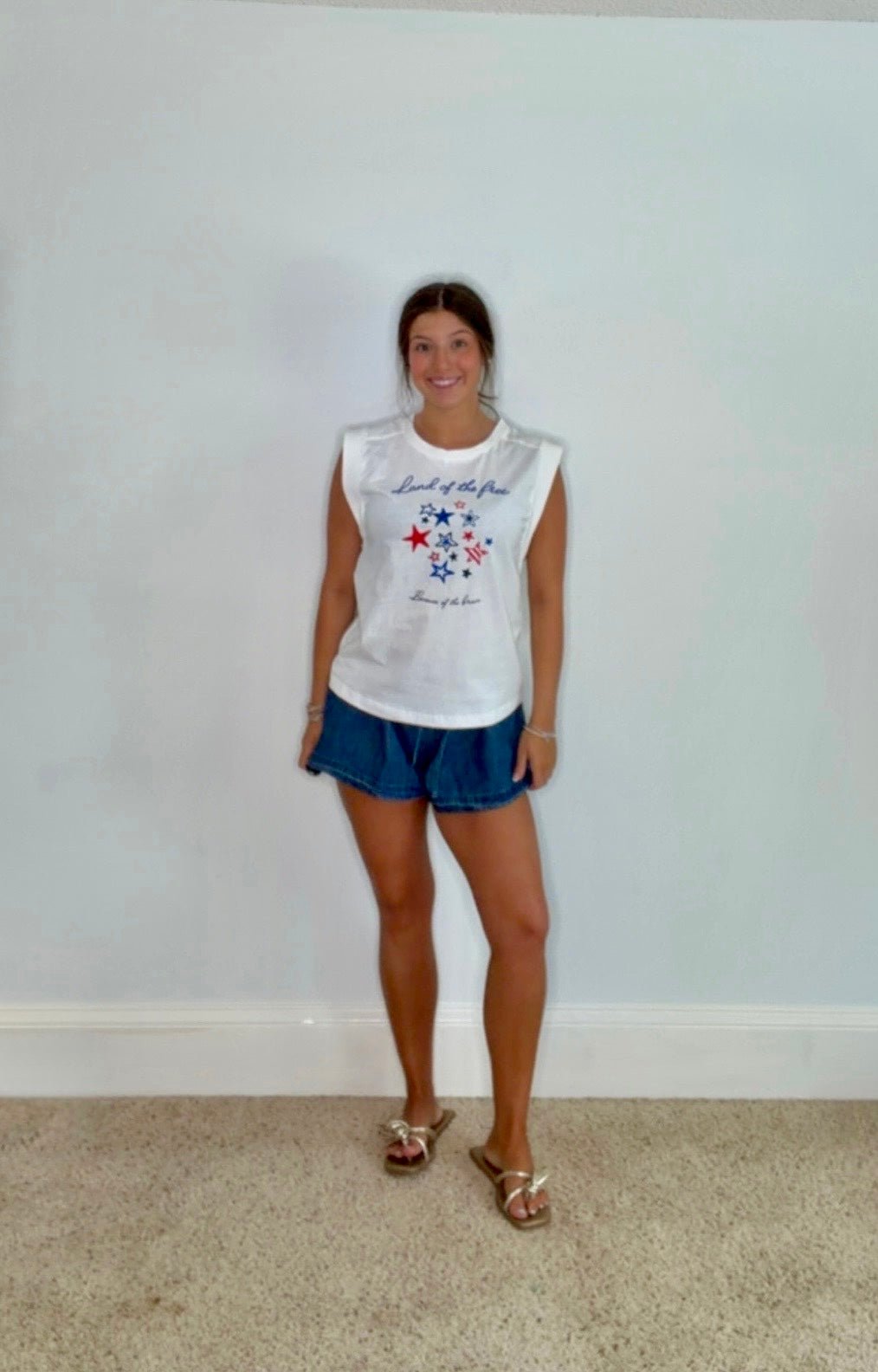 SKIES ARE BLUE "LAND OF THE FREE" WHITE TEE - Gopher Lane Boutique & Gifts