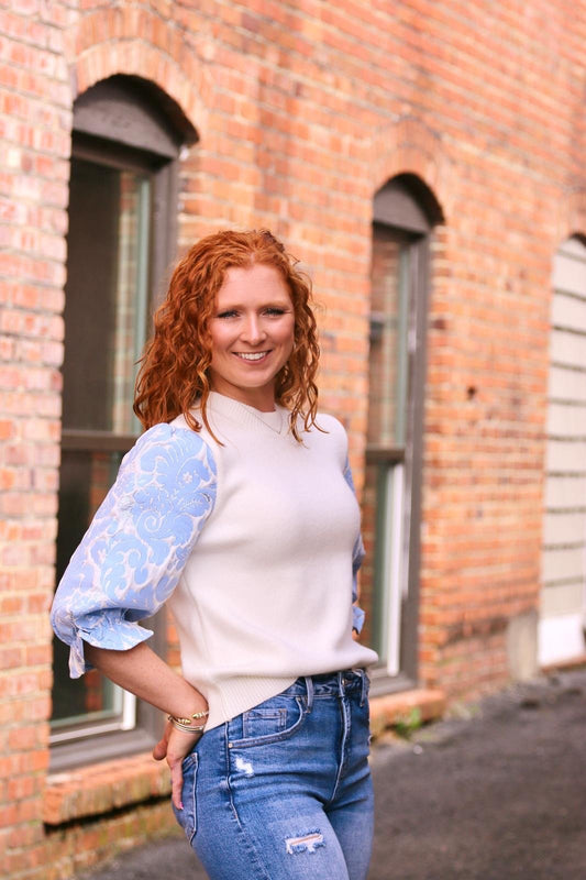 SKIES ARE BLUE PUFF SLEEVE TOP - Gopher Lane Boutique & Gifts