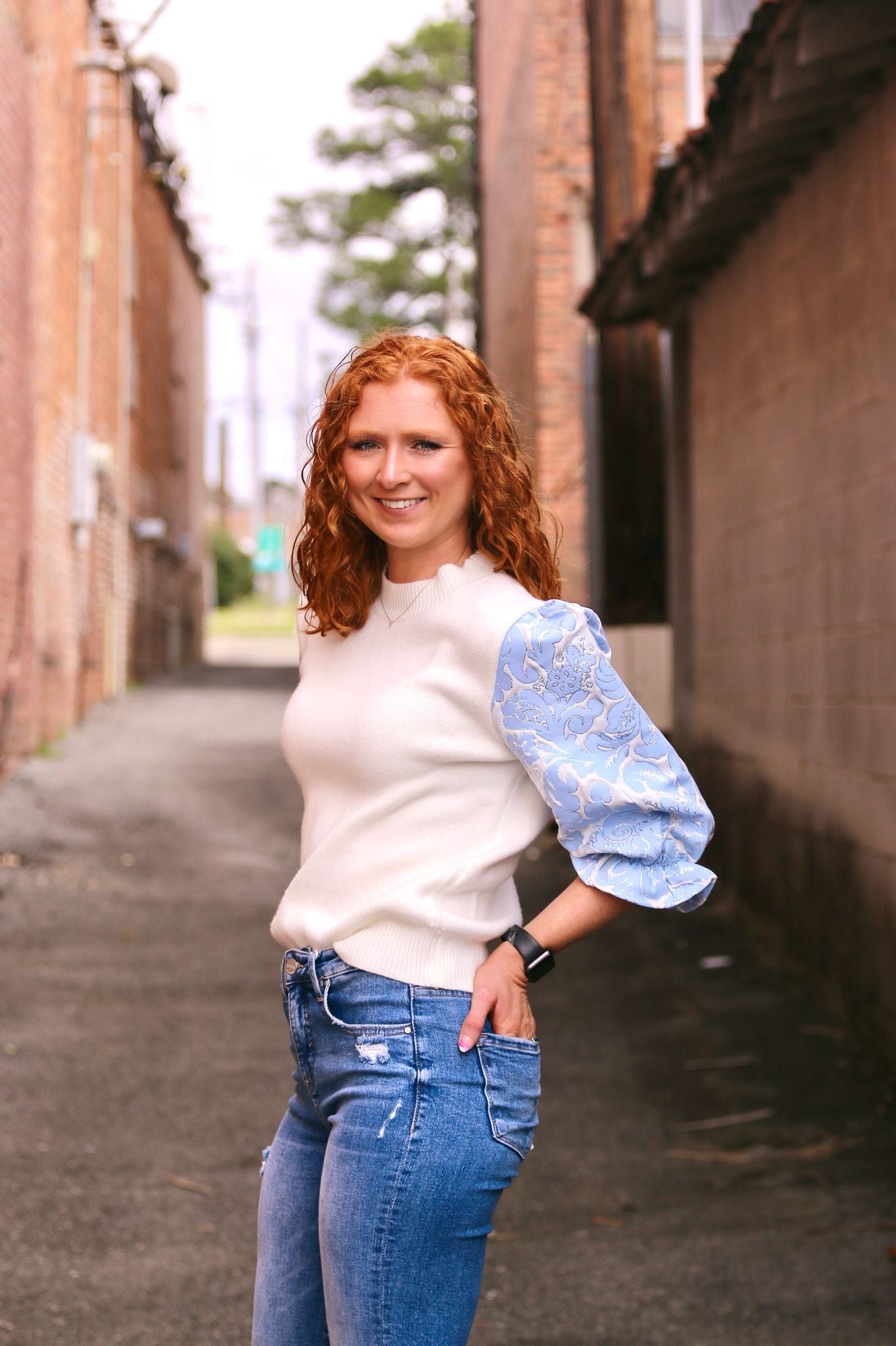 SKIES ARE BLUE PUFF SLEEVE TOP - Gopher Lane Boutique & Gifts