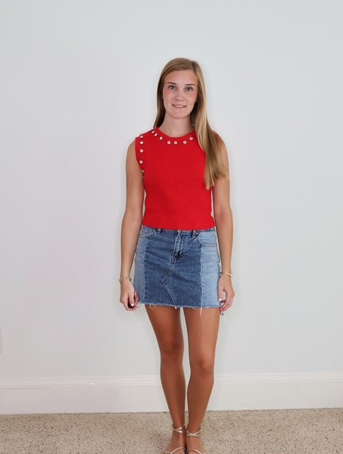 SLEEVELESS RHINESTONE SWEATER CROP TOP - Gopher Lane Boutique & Gifts