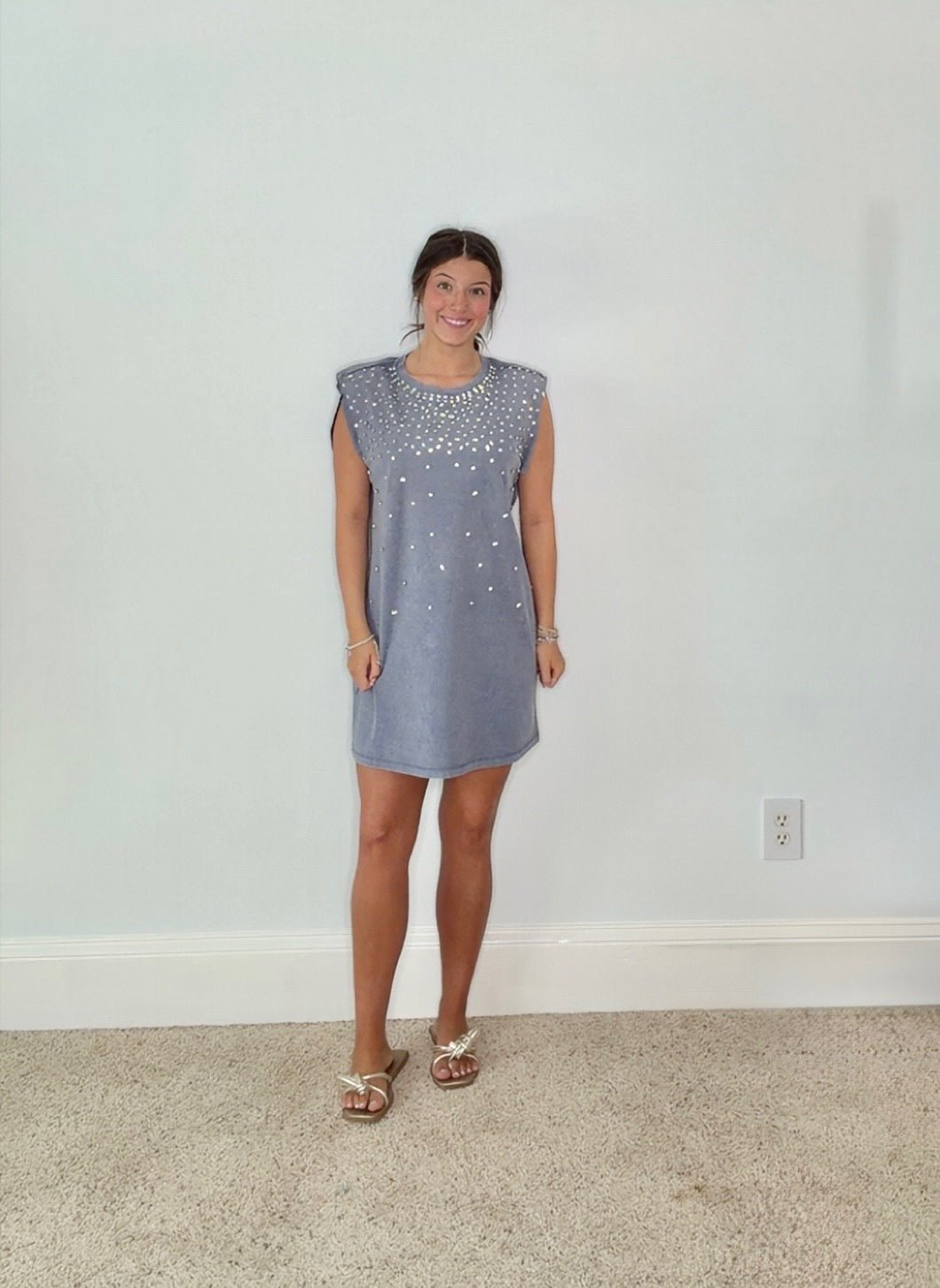 SOPHIA BLUE EMBELLISHED SHIFT DRESS - Gopher Lane Boutique & Gifts
