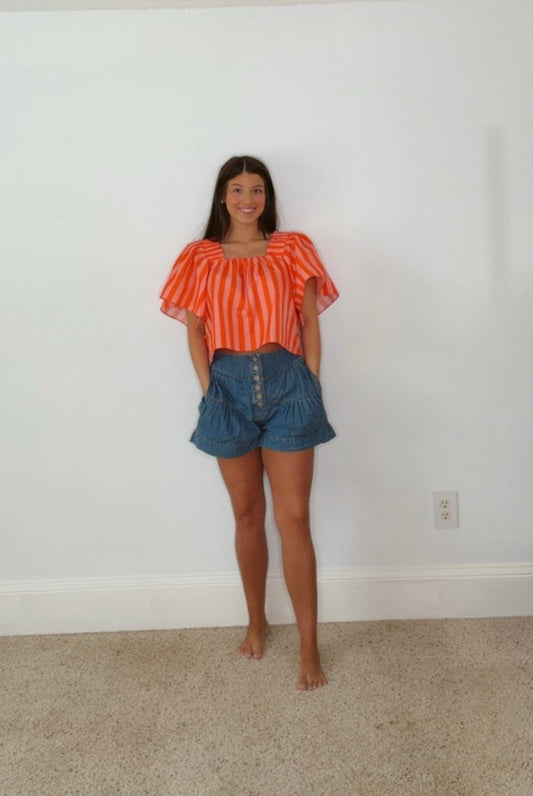 SUNSET SORBET FLUTTER SLEEVE TOP BY KARLIE - Gopher Lane Boutique & Gifts