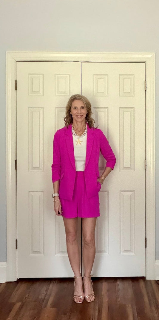 TAYLOR BLAZER AND SHORTS SET - HOT PINK - Gopher Lane Boutique & Gifts
