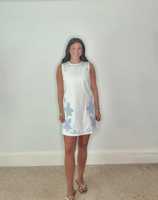 TCEC WHITE AND BLUE MINI DRESS - Gopher Lane Boutique & Gifts