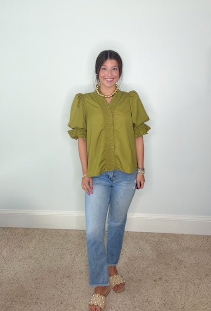 THE ARABELLA SMOCKED RUFFLE PUFF SLEEVE BLOUSE - Gopher Lane Boutique & Gifts