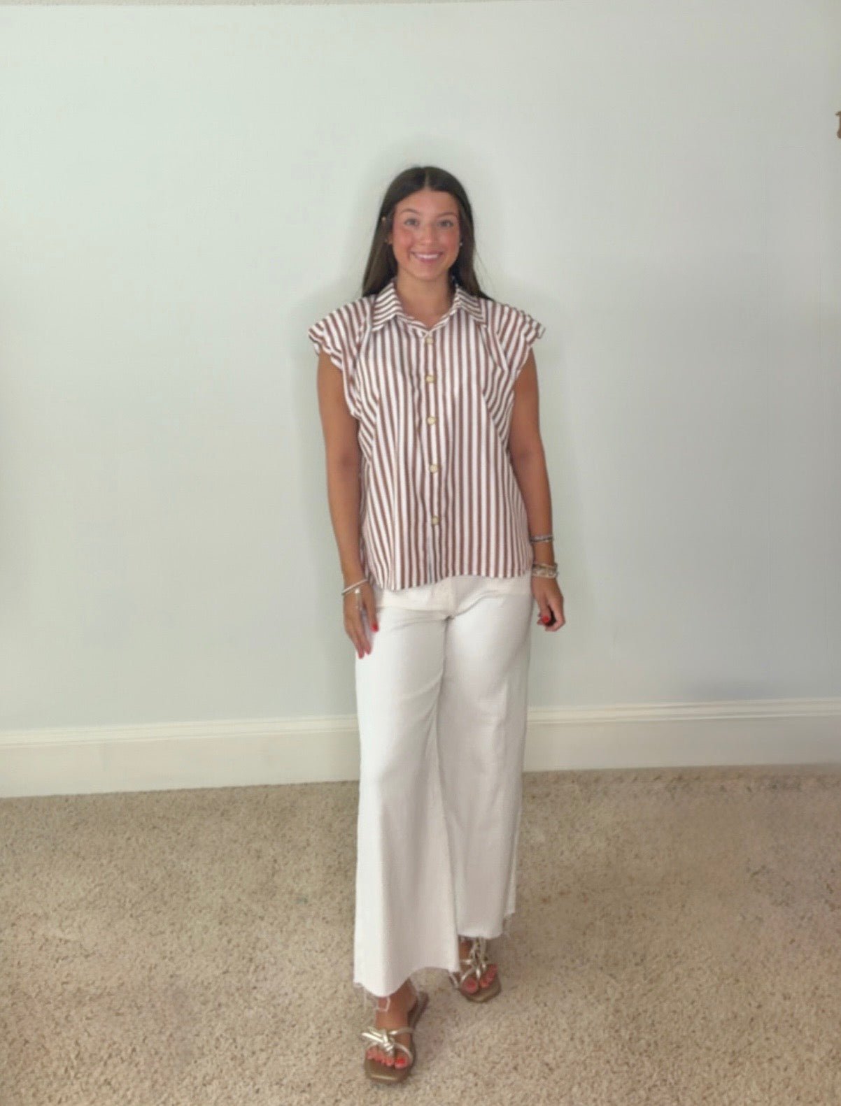 THE BRITTNEY STRIPED BUTTON DOWN TOP BY KARLIE - Gopher Lane Boutique & Gifts