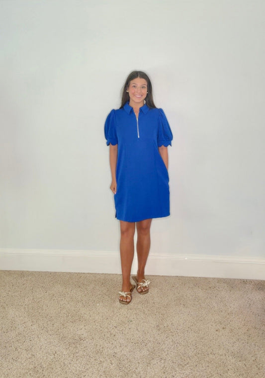 THE ELOISE SCALLOPED PUFF SLEEVE ZIP - UP SWEATER DRESS - Gopher Lane Boutique & Gifts