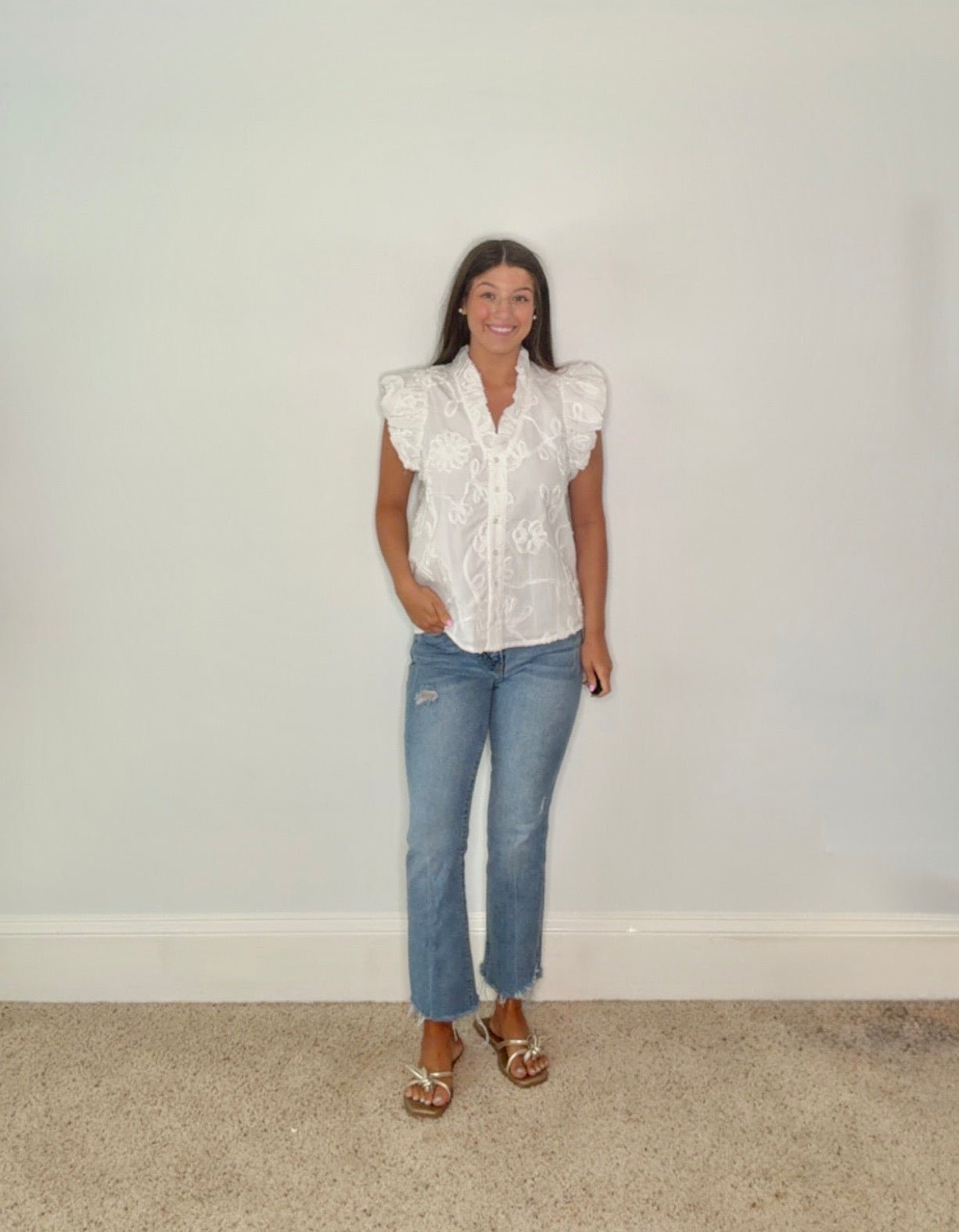 THE GEORGIA TEXTURED FLORAL RUFFLE BLOUSE - Gopher Lane Boutique & Gifts