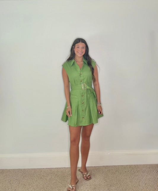 THE IVY GREEN LINEN MINI DRESS BY KARLIE - Gopher Lane Boutique & Gifts