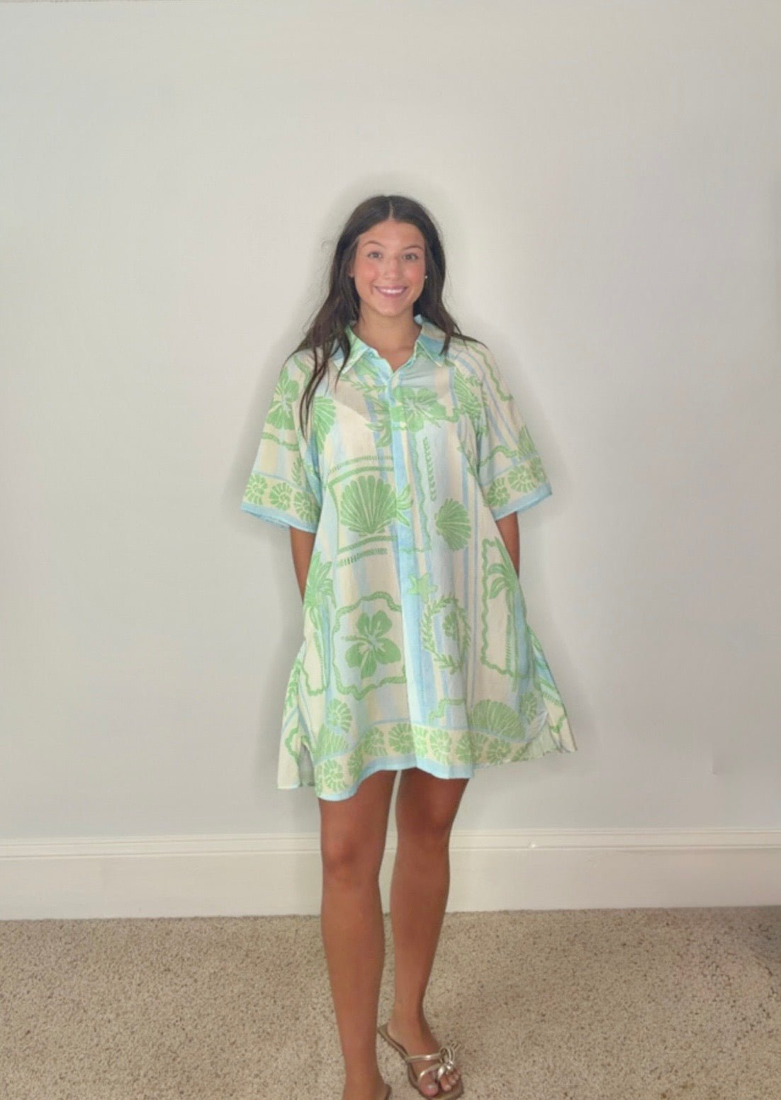 THE SEASIDE SHELL BUTTON DOWN MINI DRESS BY KARLIE - Gopher Lane Boutique & Gifts