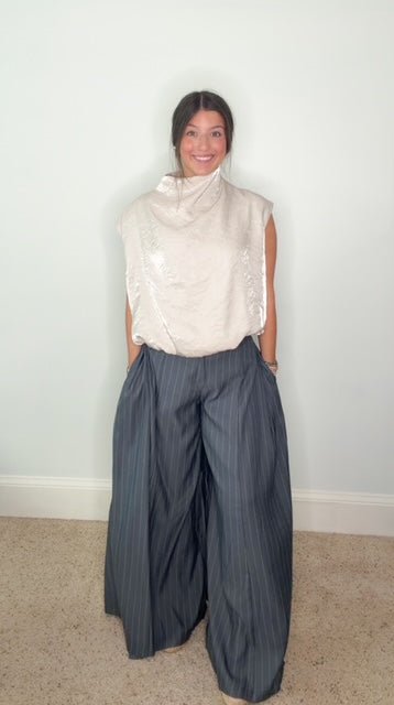 THE SIENNA STRIPED PANTS-CHARCOAL - Gopher Lane Boutique & Gifts