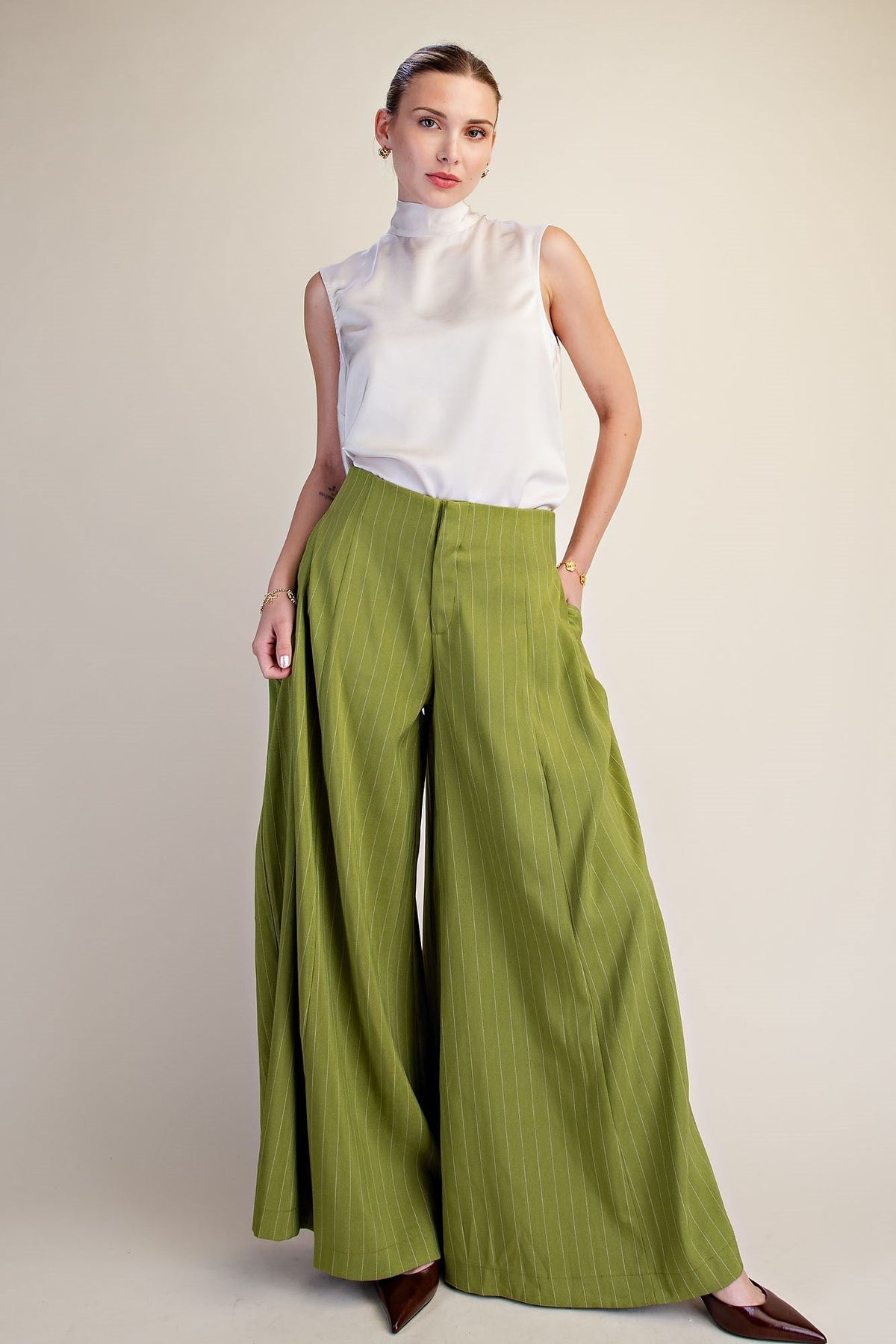 THE SIENNA STRIPED PANTS-GREEN - Gopher Lane Boutique & Gifts