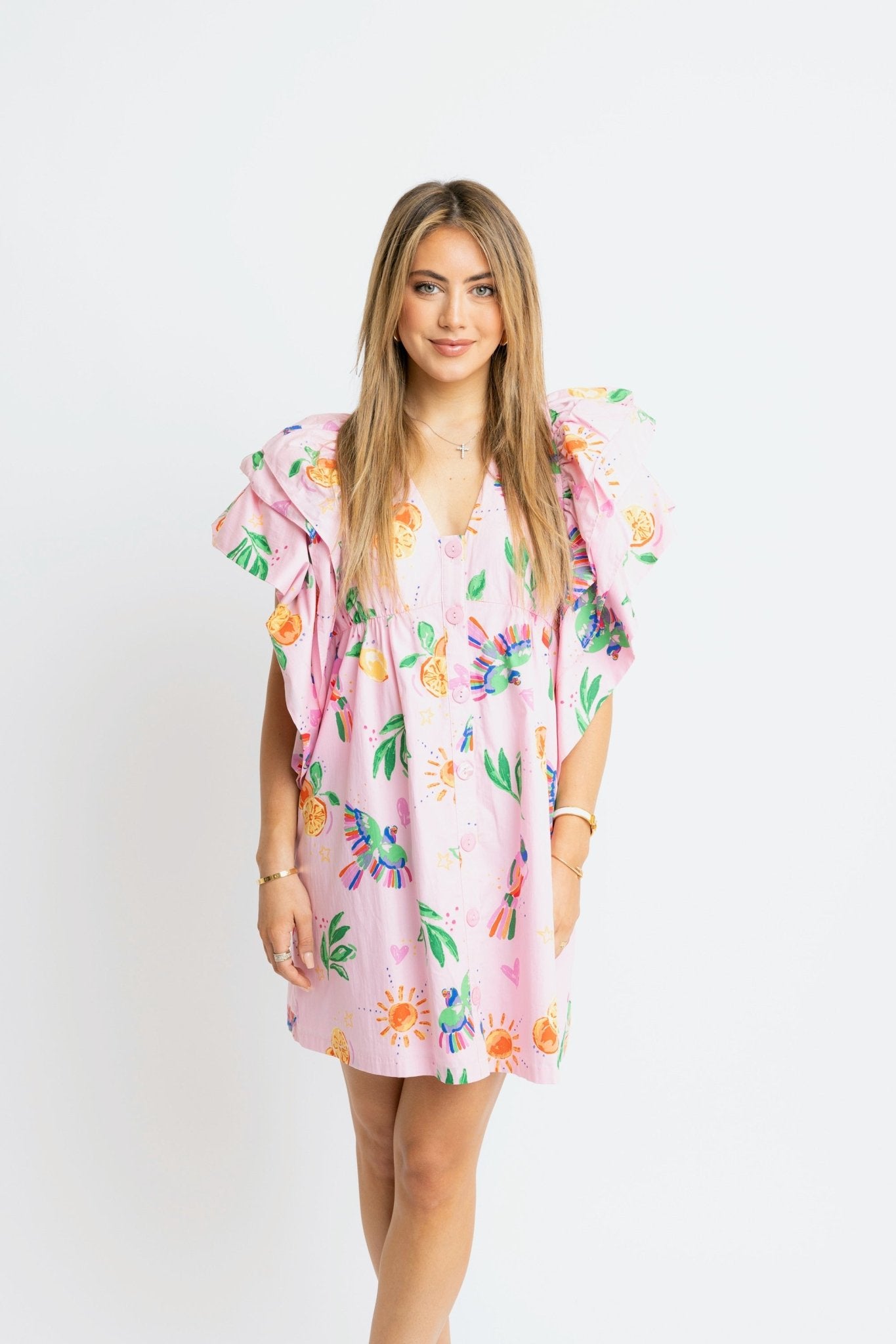 TROPICAL PUNCH FLUTTER SLEEVE MINI DRESS BY KARLIE - Gopher Lane Boutique & Gifts