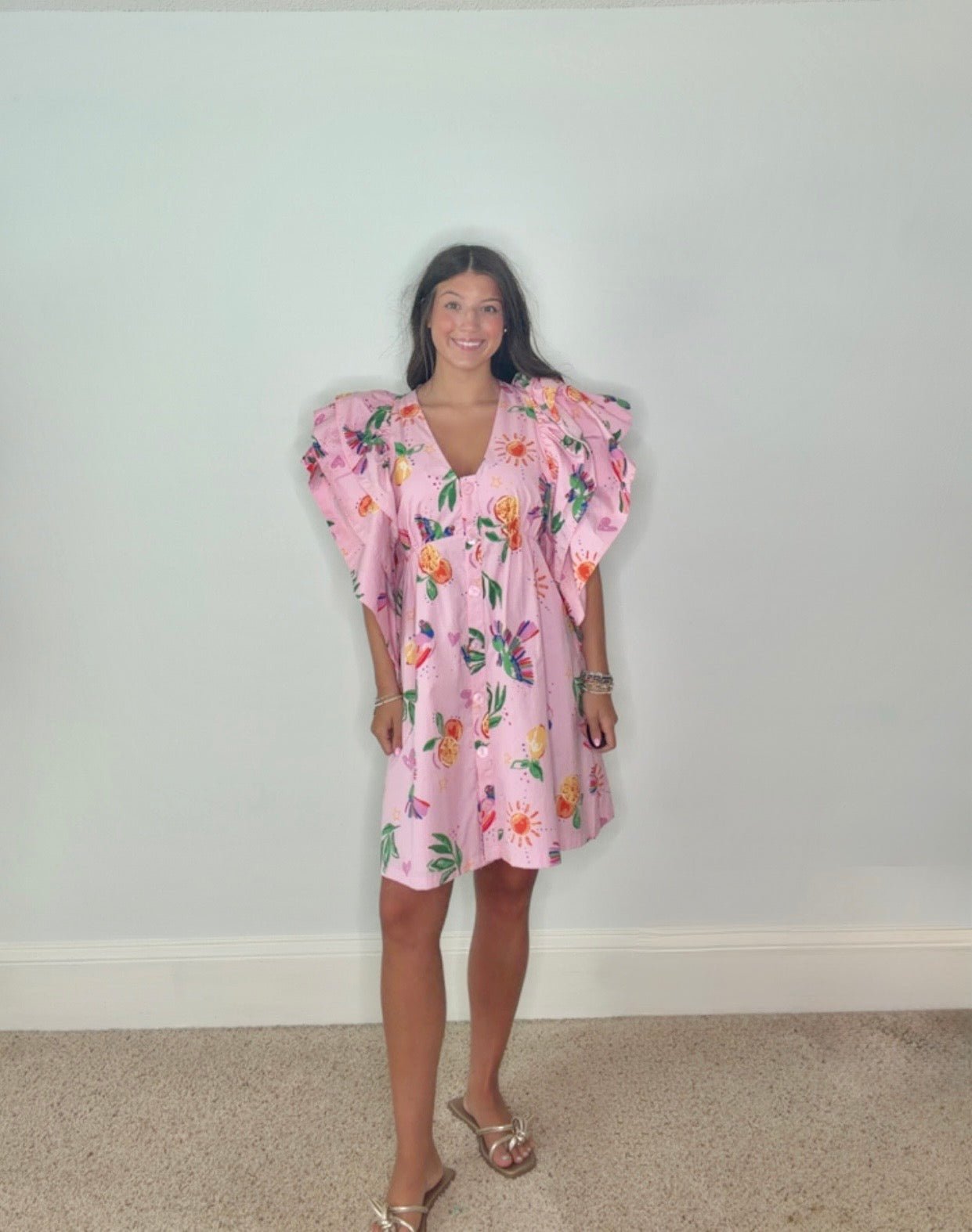 TROPICAL PUNCH FLUTTER SLEEVE MINI DRESS BY KARLIE - Gopher Lane Boutique & Gifts