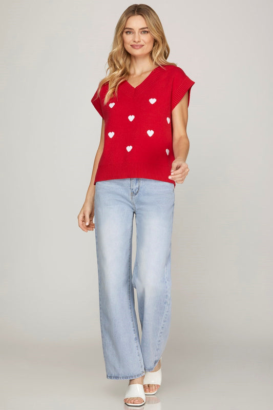 V - NECK HEART PATTERN SWEATER VEST - Gopher Lane Boutique & Gifts
